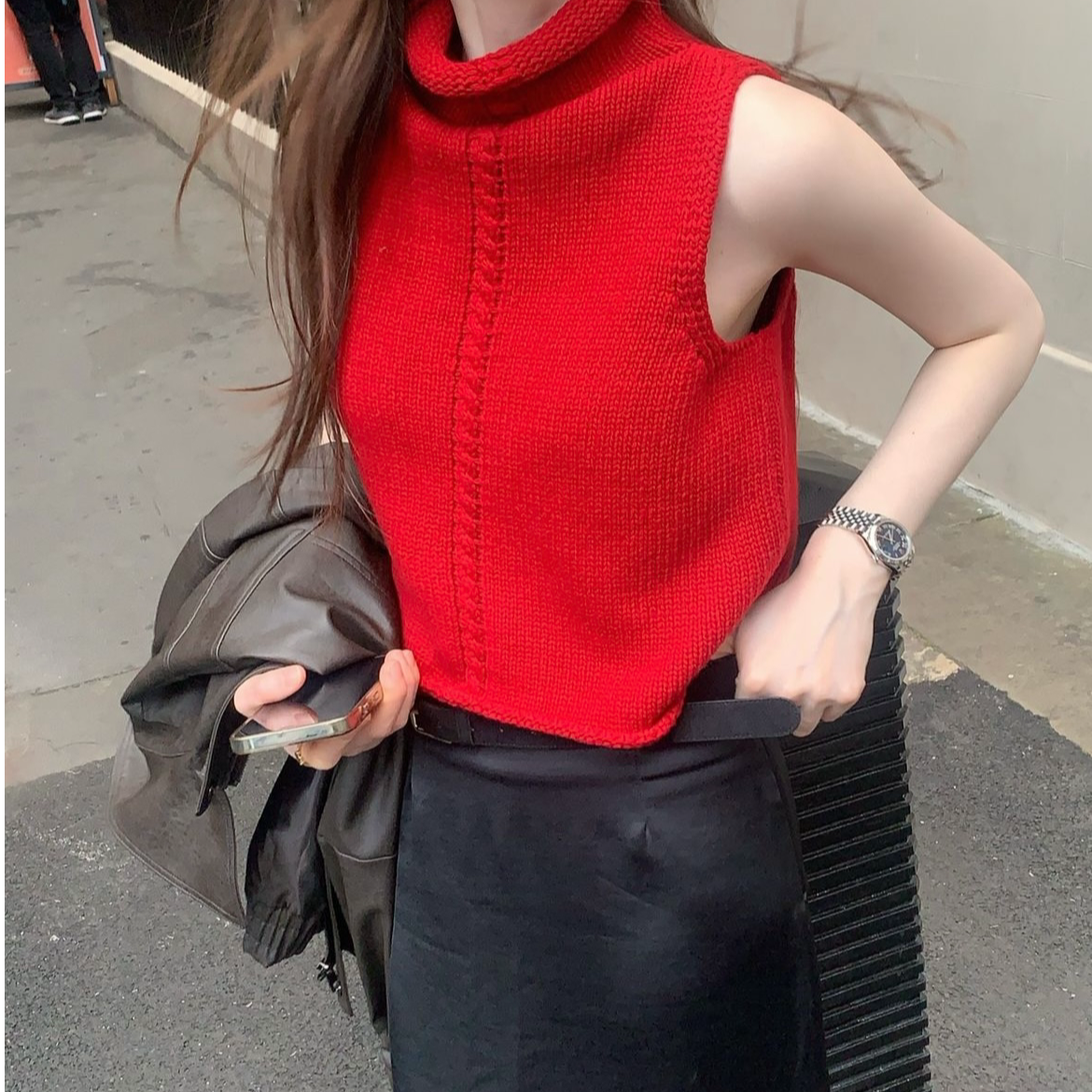 壹韩国东大门女装2024秋季新款针织马甲背心女025f