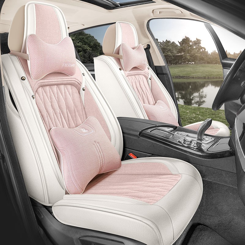 新款亚麻布艺全包围汽车坐垫男女时尚简约清新四季棉麻透气座垫套