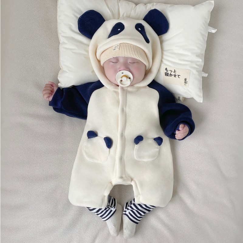 G婴儿衣服秋冬款立体小兔带耳朵帽一体绒连体衣可爱软萌女宝