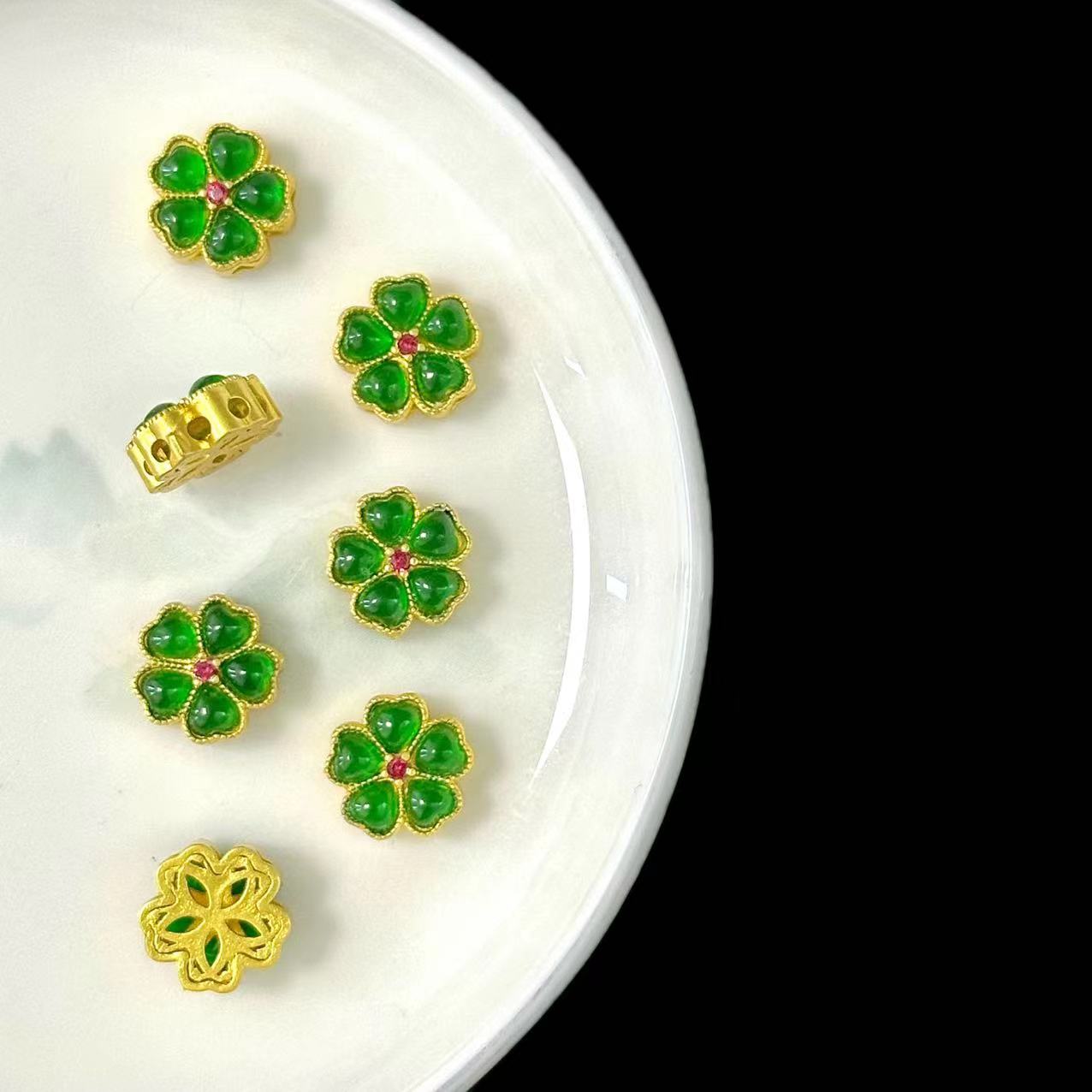 【五叶花造型】新中式旗袍配件古法沙金保色直孔手工diy散珠配饰