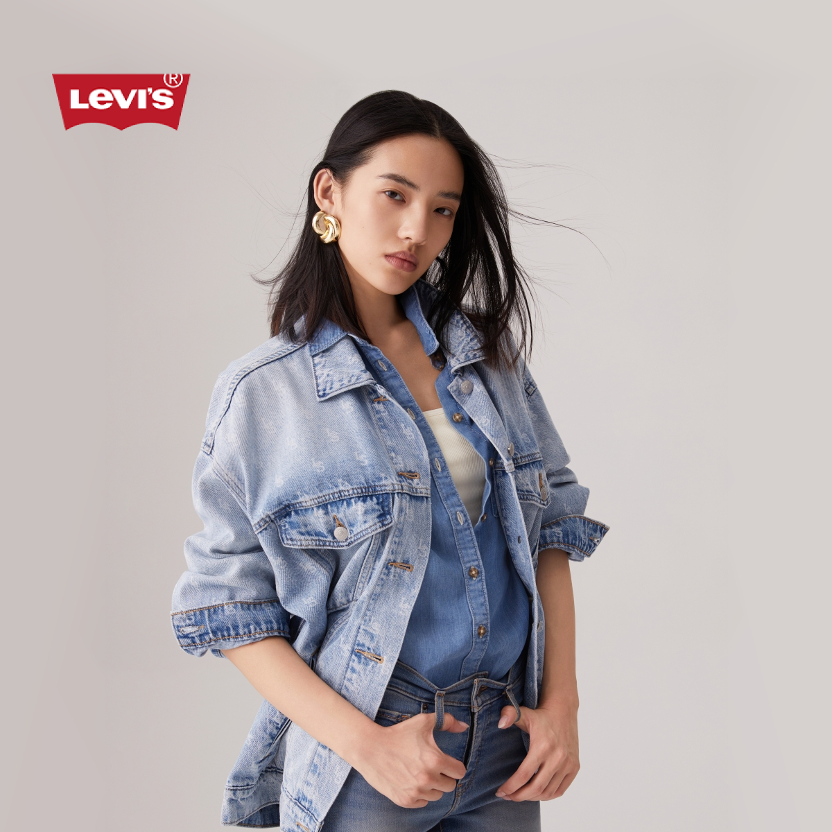 Levi's李维斯女士天丝面料宽松印花时尚休闲随性经典翻领牛仔夹克