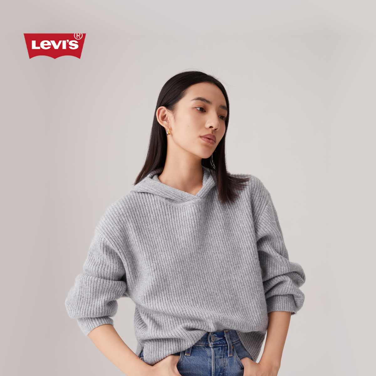 Levi's李维斯秋冬女士百搭休闲时尚耐看针织套头连帽毛衣A8509
