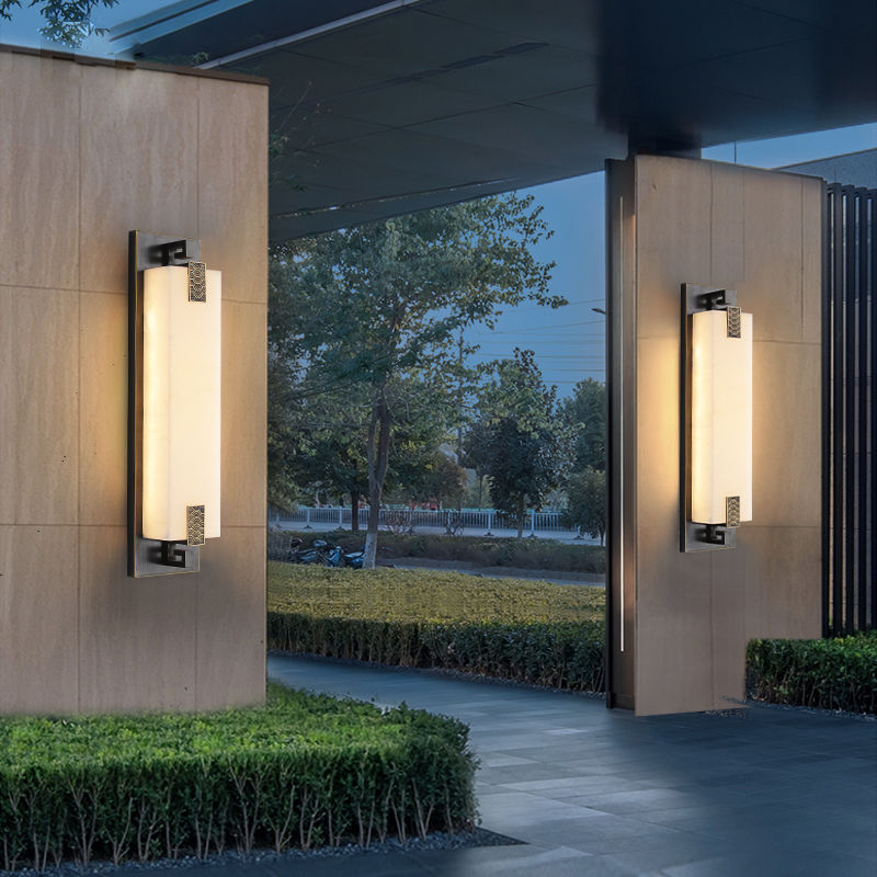 别墅外墙灯室外阳台围墙景观太阳能全铜仿云石户外防水新壁灯装饰