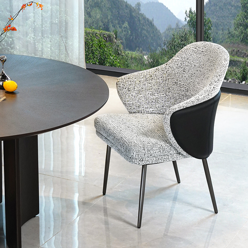 现代意式极简书房书椅靠背椅扶手家用餐厅餐椅椅子北欧简约 