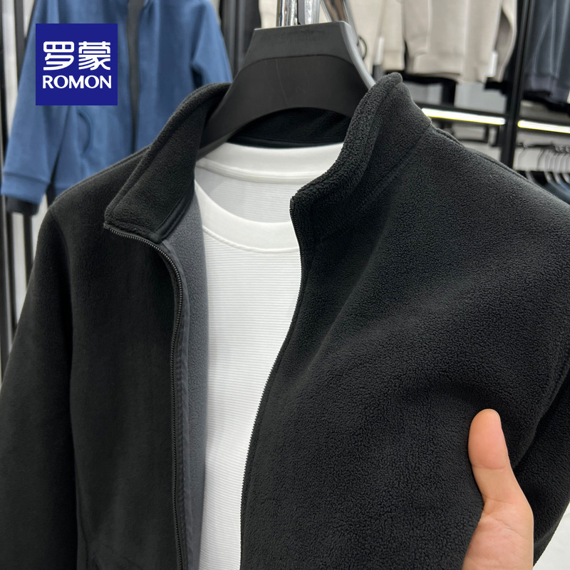 罗蒙秋冬季羊羔绒外套立领拉链开衫男士加绒卫衣加厚摇粒绒夹克潮