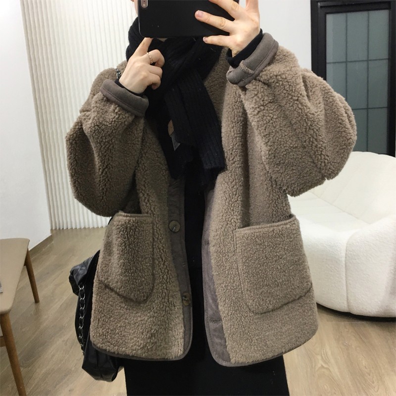 韩国暖暖糯糯仿羊羔毛ins外套女冬季加厚保暖气质百搭小个子上衣