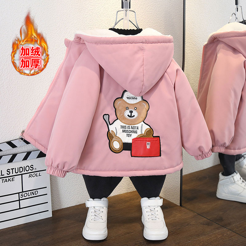 女童外套秋冬2023新款棉衣洋气加绒加厚大童儿童冬款棉服派克服冬