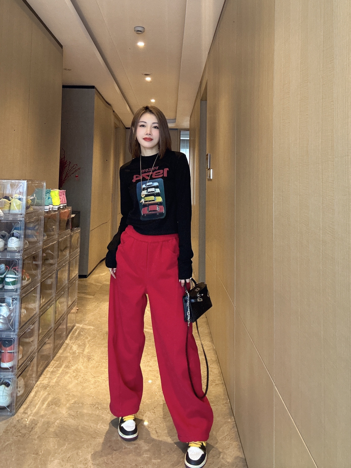 【CM】红色牛仔加绒弯刀裤牛仔裤M4K1138