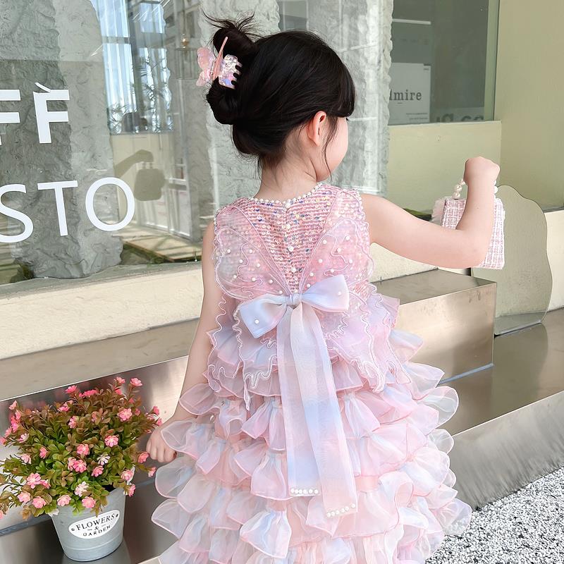 女童夏季蛋糕裙2024新款儿童彩虹吊带裙小女孩夏装公主蓬蓬纱裙子