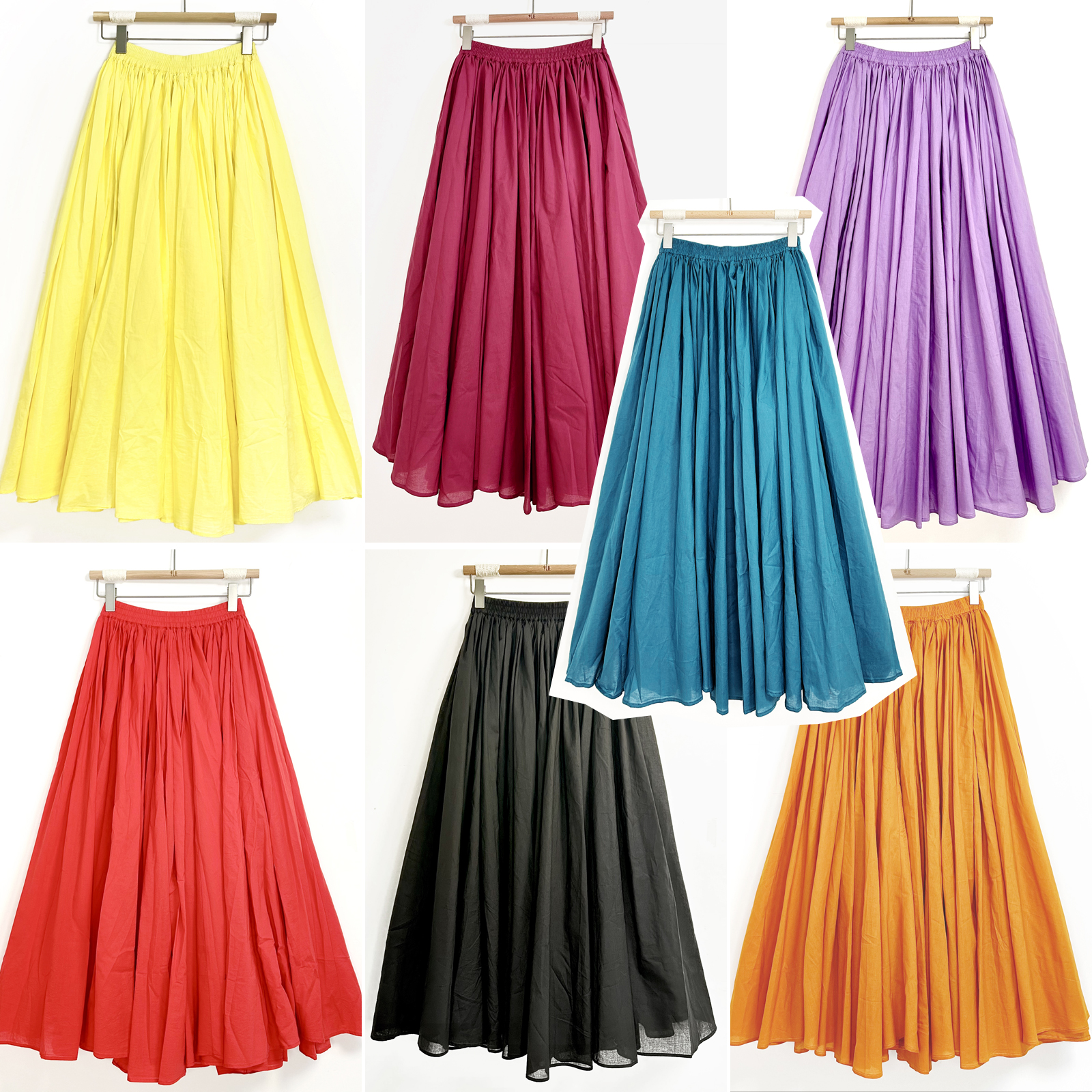 百褶纯棉女长裙白色明黄大摆民族风显瘦秋冬显瘦伞裙半身长裙纯色