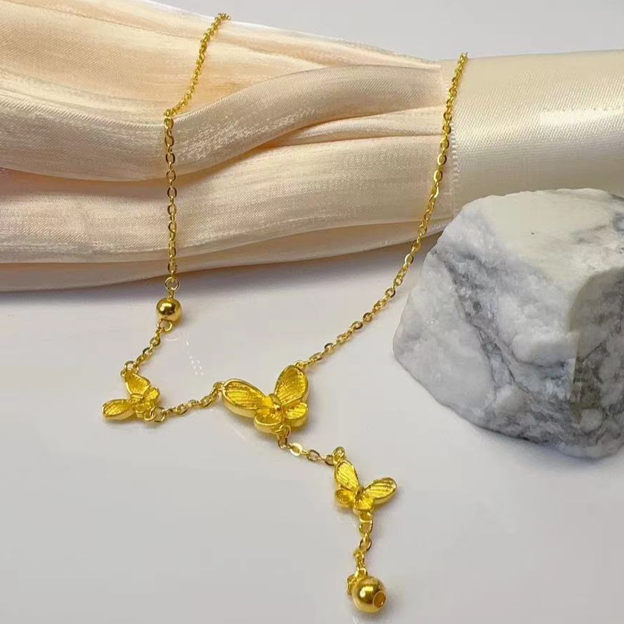 《小糖姐珠宝上新》足金黄金9999三只蝴蝶磨砂百搭套链（不支持退换）