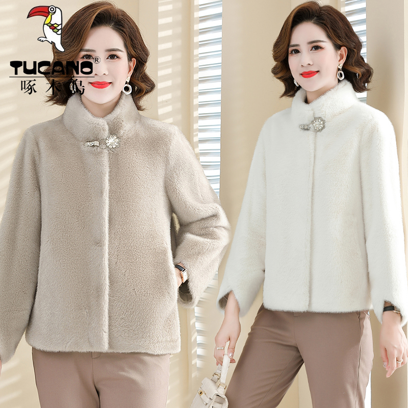 TUCANO/啄木鳥冬季毛绒短外套女保暖洋气仿皮草外套保暖时尚外衣