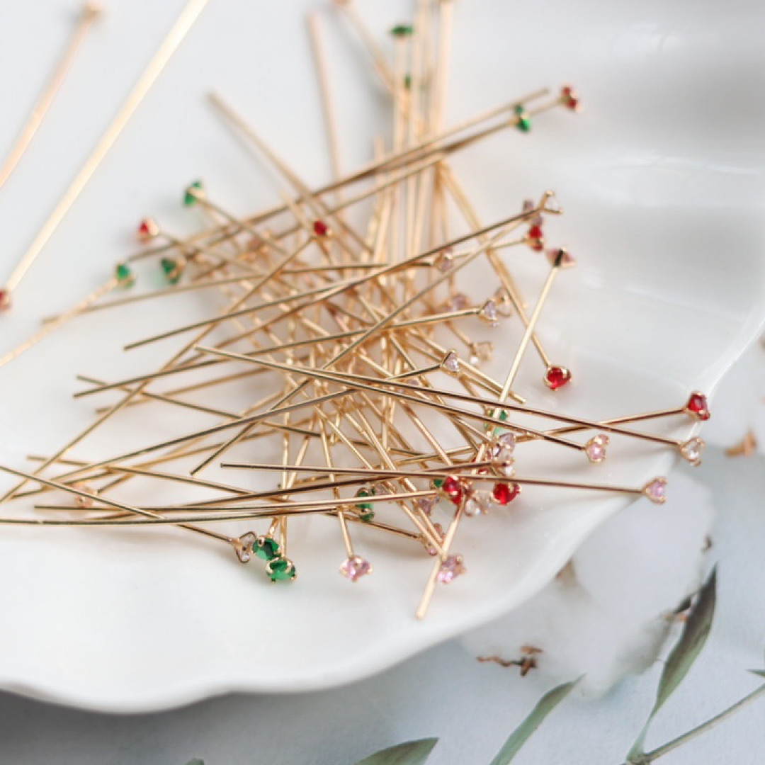 新款锆石带针花心系列古风汉服发簪材料diy饰品配件