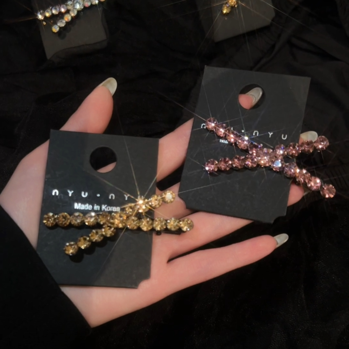 韩国轻奢气质交叉韩系发夹一字鸭嘴夹超闪美女子侧边夹