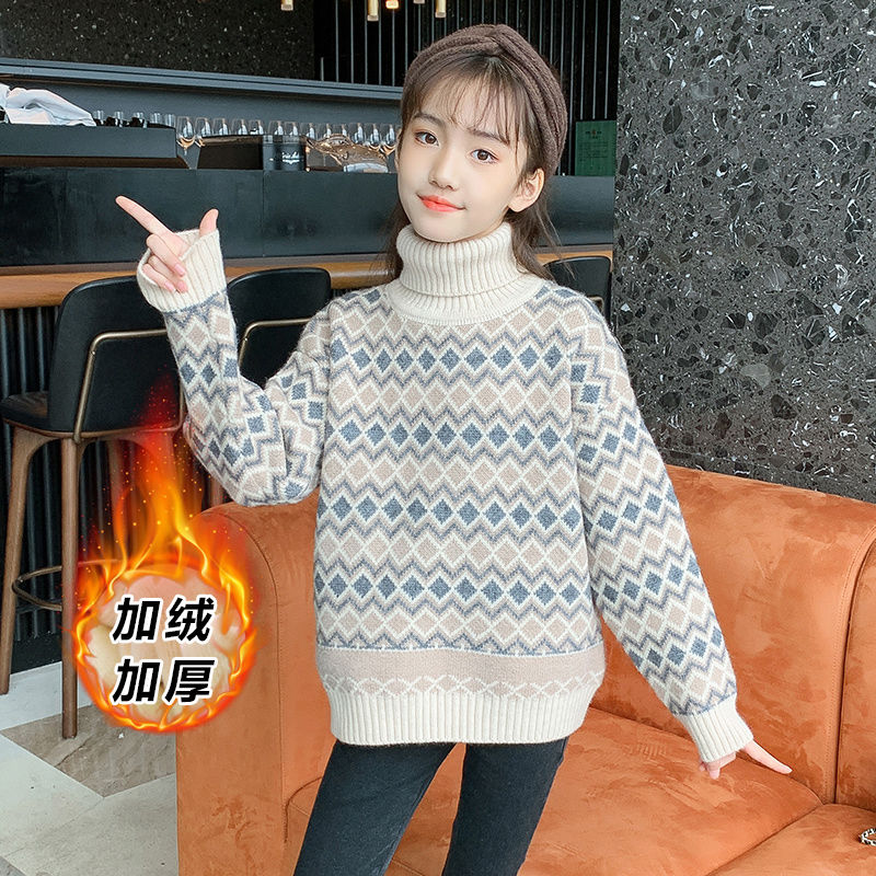 巴拉拉吧女童毛衣儿童女孩中大童高领秋冬上衣打底衫2023新款加绒
