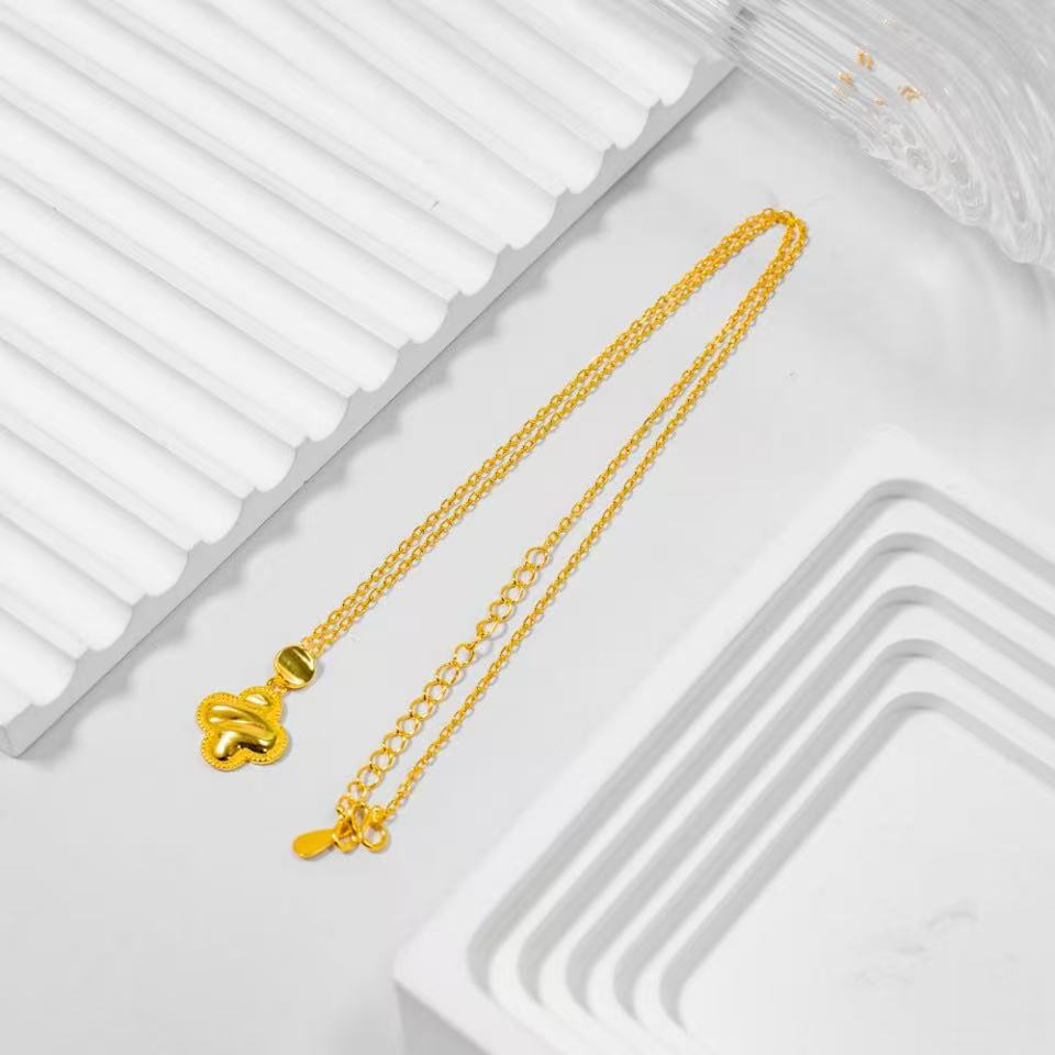 吊坠足银 足银套链-缎面四叶草套链