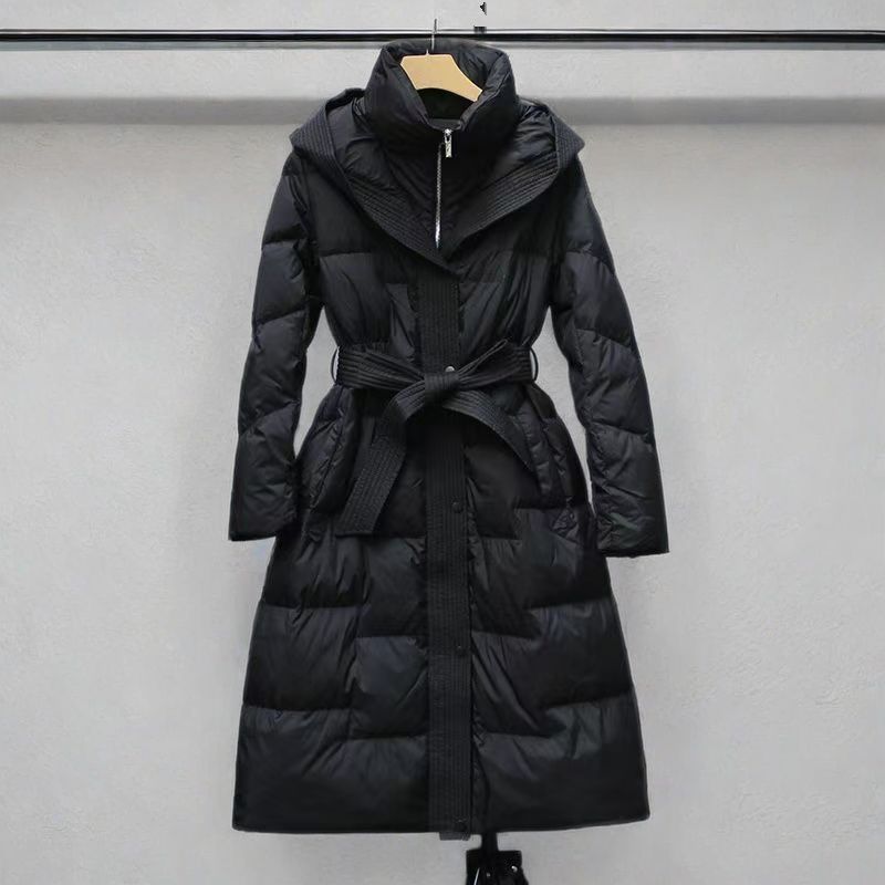 棉服女连帽加厚收腰冬季时尚新款过膝修身外套防寒棉衣女长款棉服