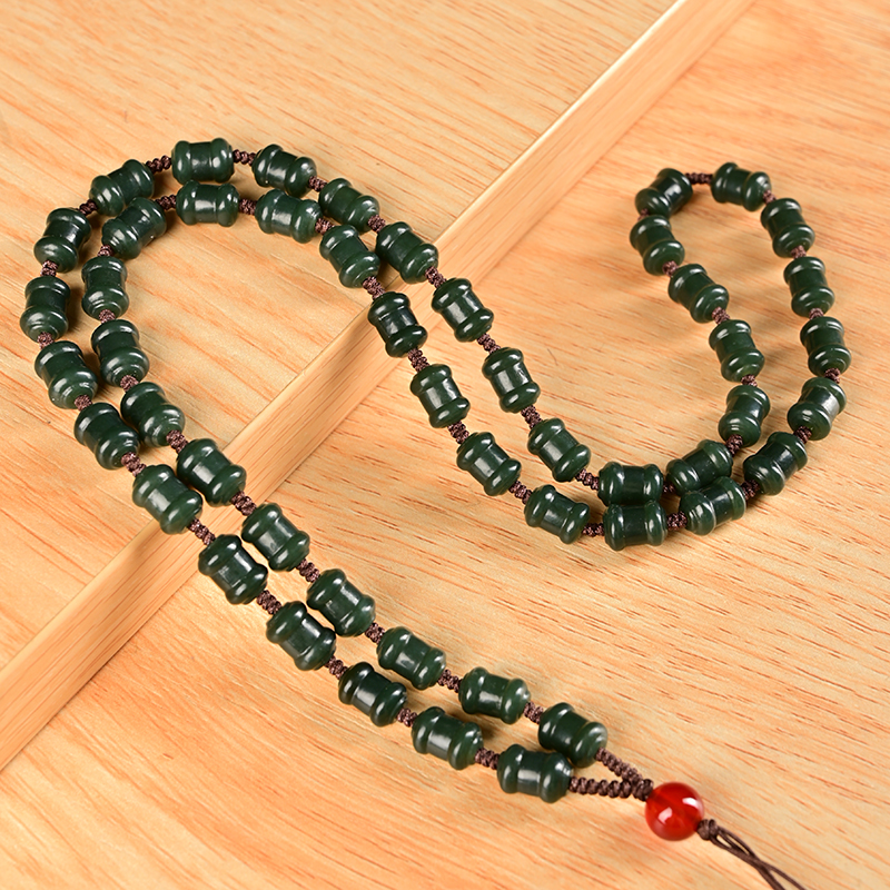 天然和田青玉雕刻竹节款吊坠项链挂件链子时尚百搭和田玉颈饰珠链