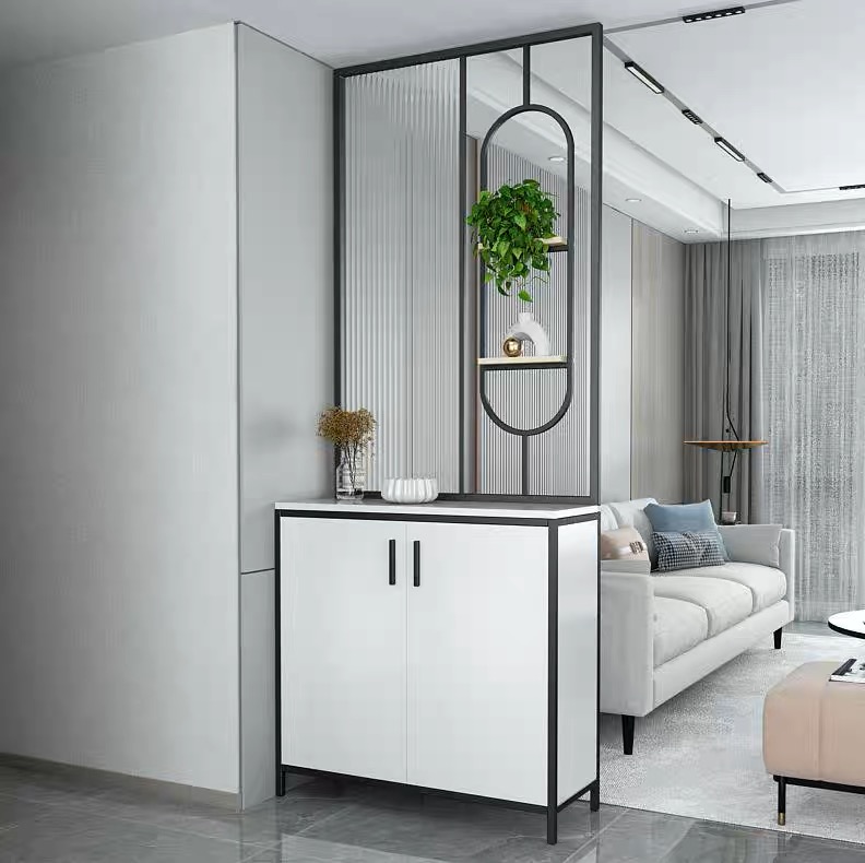 长虹玻璃屏风铁艺轻奢现代简约客厅艺术玄关入户一体鞋柜网红隔断