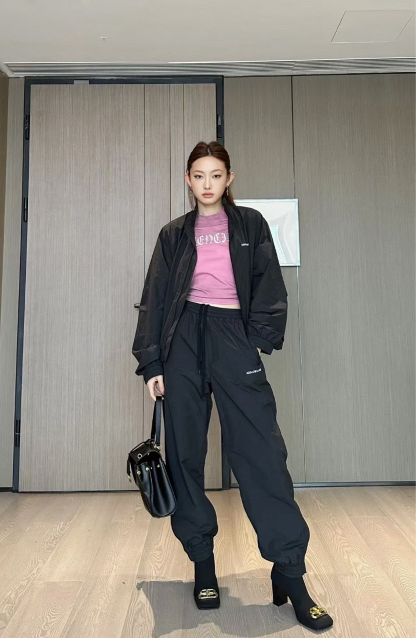 99新 Balenciaga/巴黎世家 运动黑色束腿拉链长裤 M码 01229