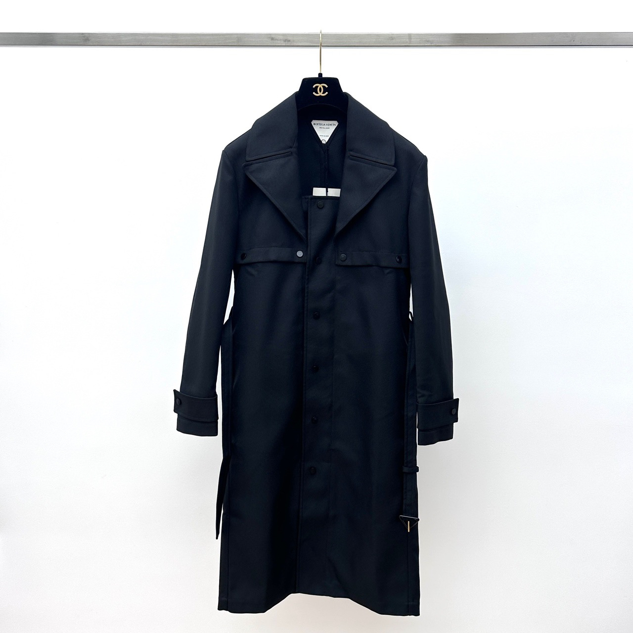 全新未使用 BOTTEGA VENETA/葆蝶家 黑色中长款风衣 34码 00837