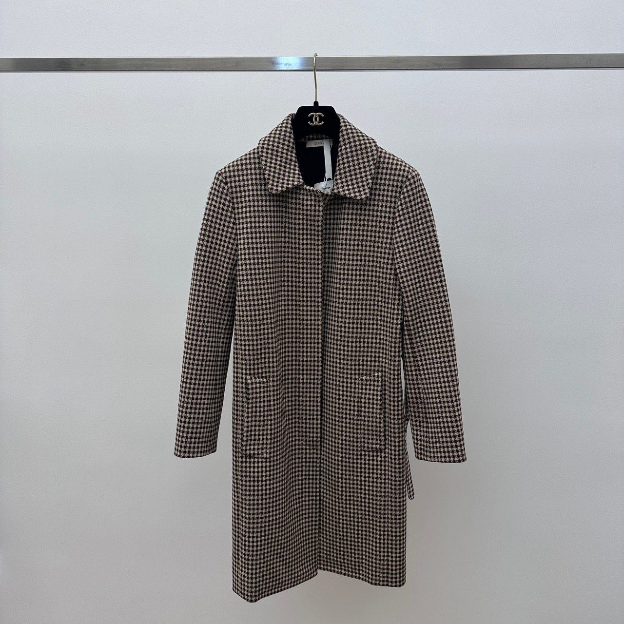 99新 Celine/思琳 长款格纹外套 34码 00792