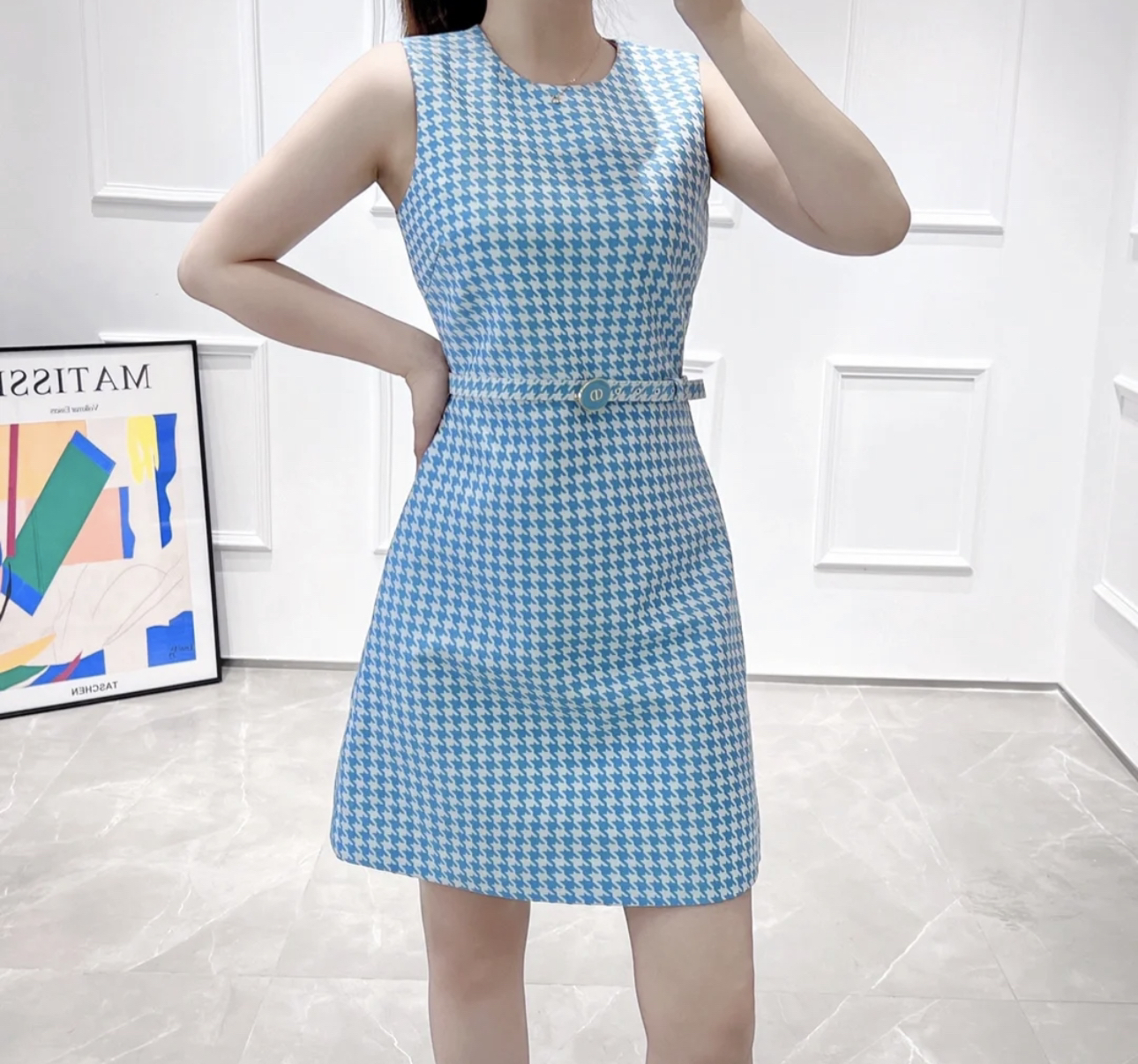 99新 DIOR/迪奥 蓝色千鸟格连衣裙  36码 01215