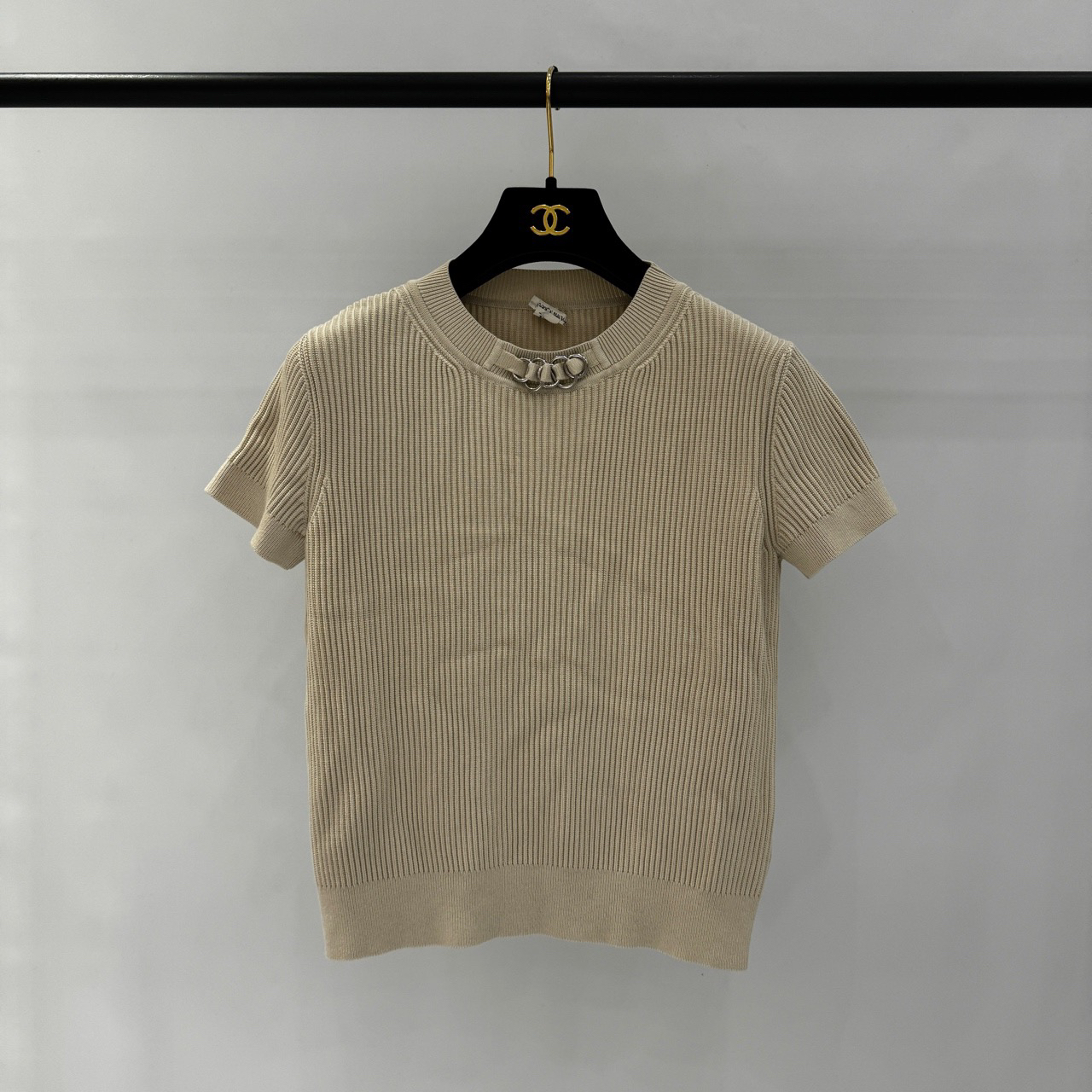 99新 Hermes/爱马仕 23春夏女士针织短袖米白色 40码 00316