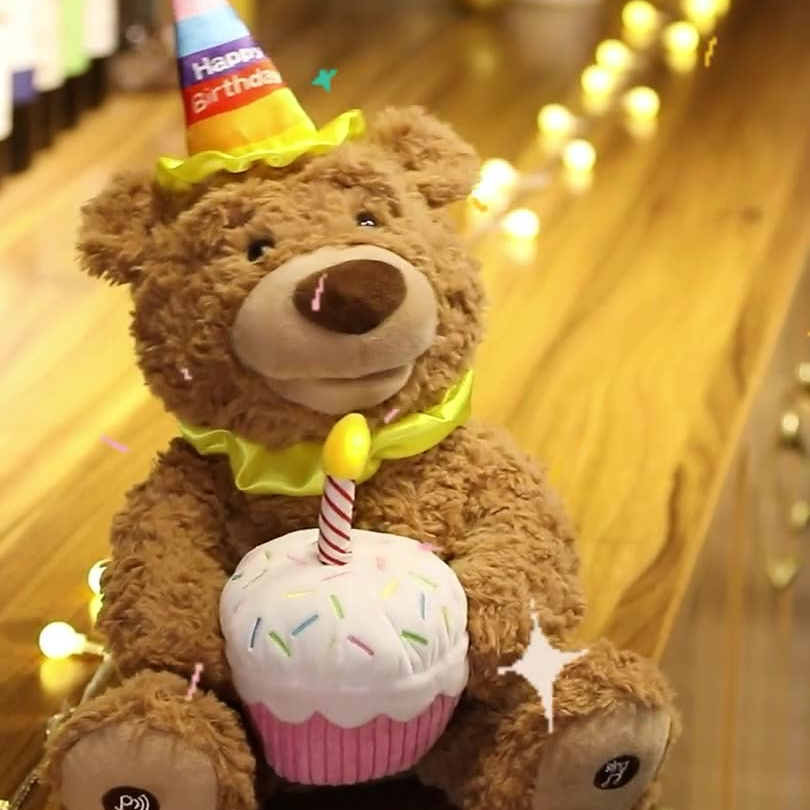 泰迪熊唱歌毛绒玩具生日礼物birthday小熊玩偶音频会跑的小熊