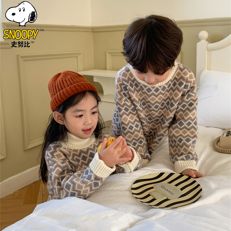 Snoopy/史努比儿童加厚毛衣男女童宝宝洋气秋冬季高领新款针织衫