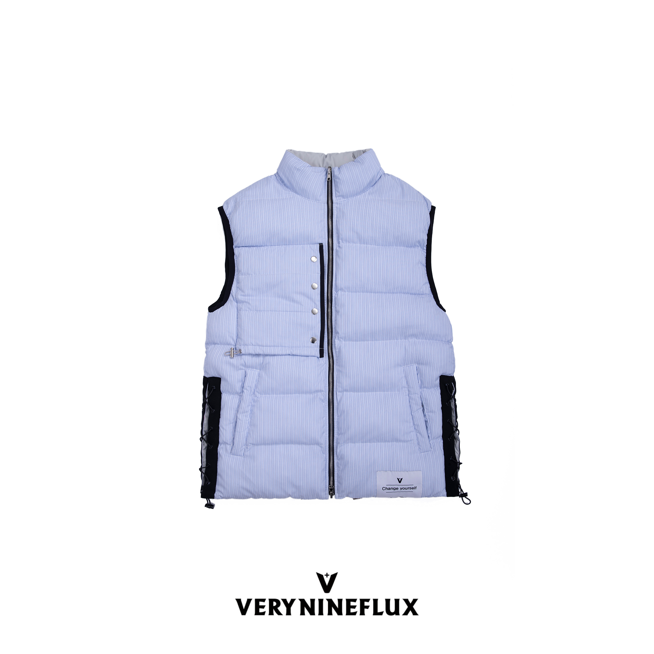 蓝色竖条纹双面穿系带重工保暖杜邦棉马甲V84MF08