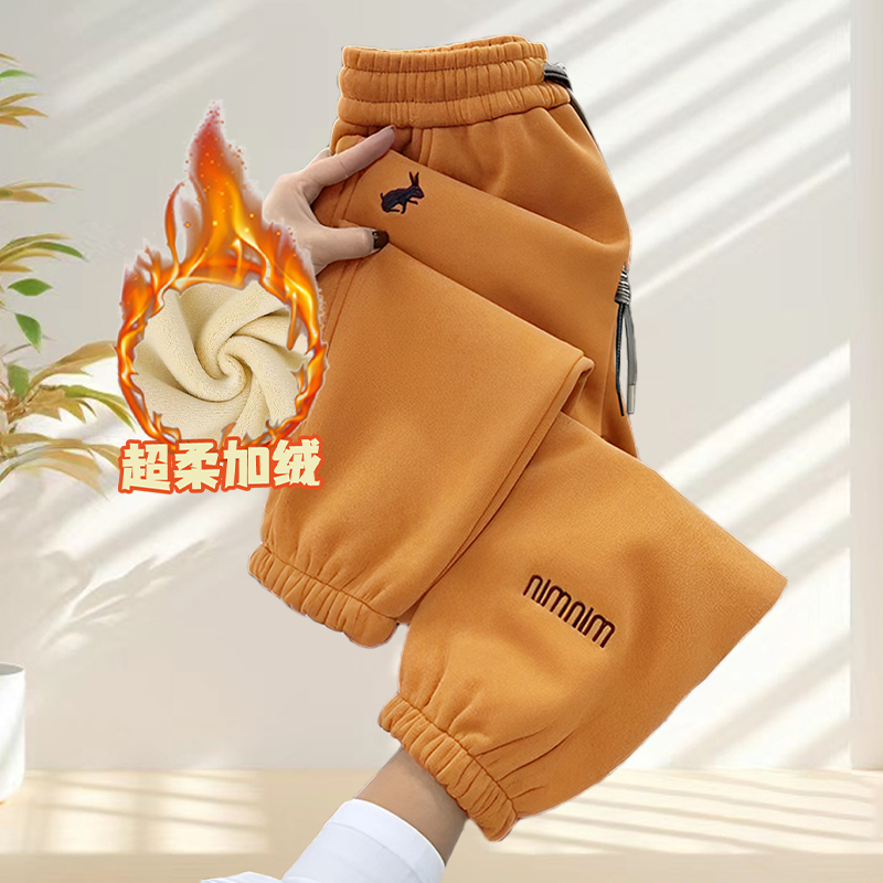 2025冬季新款加绒加厚保暖休闲哈伦裤女洋气兔子刺绣显瘦束脚卫裤