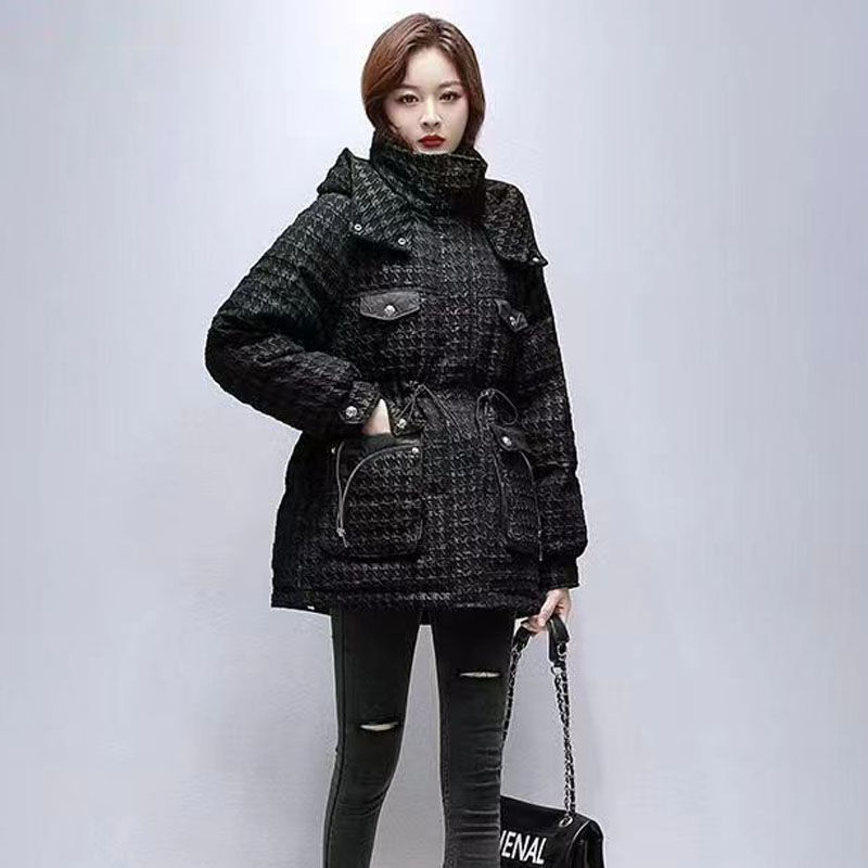 2023年新款白鸭绒羽绒服女冬新款中长款加厚连帽收腰洋气外套女潮