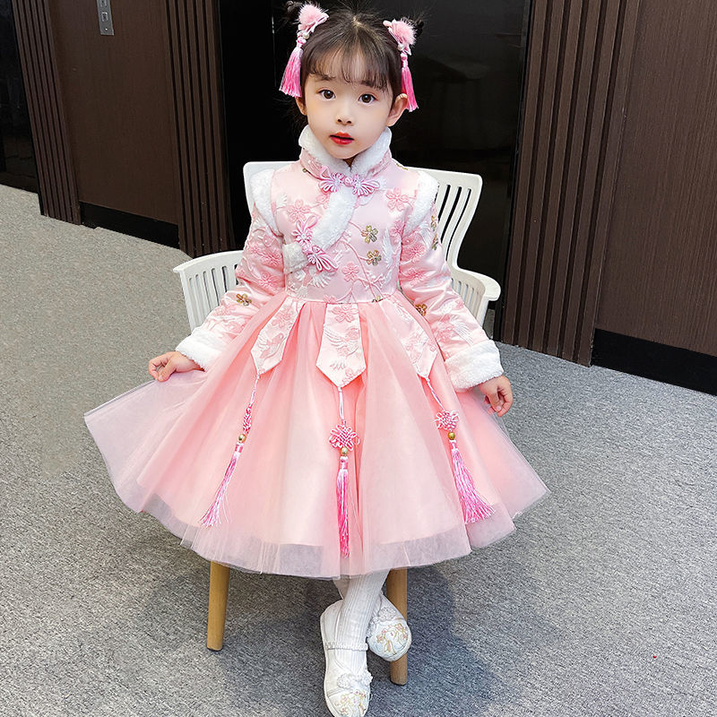 拜年服女童旗袍连衣裙加绒中国风唐装2023冬款女宝宝过年喜庆衣服