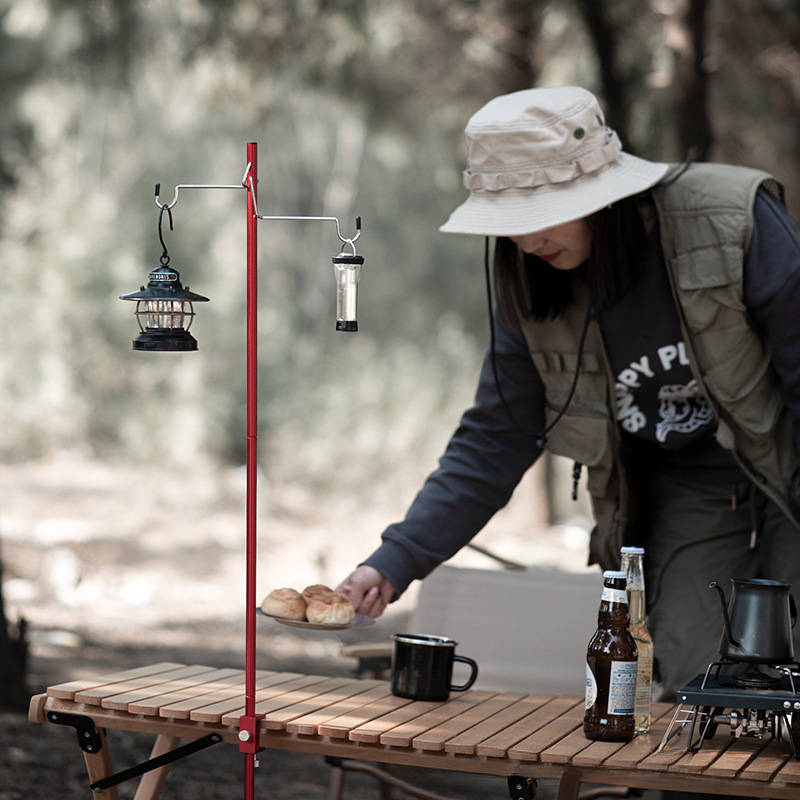 露营桌面灯杆支架户外铝合金照明营地灯挂架野营挂灯灯杆折叠灯架