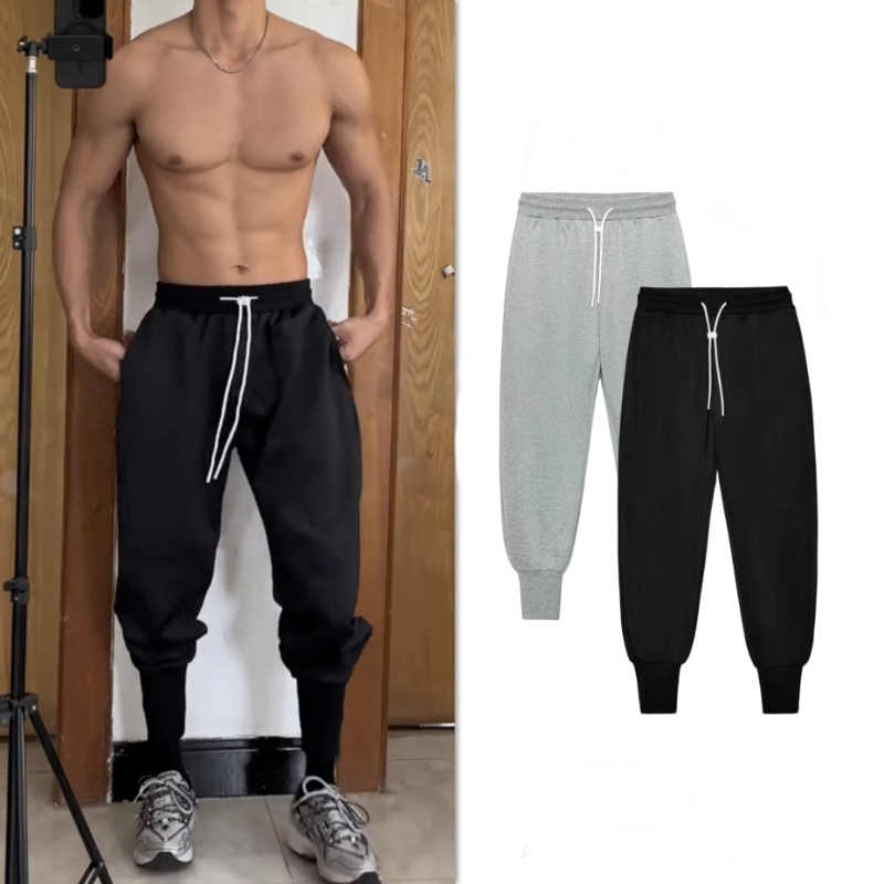 美式运动裤男秋冬款宽松灰色束脚扎袜卫裤跑步篮球健身训练长裤子