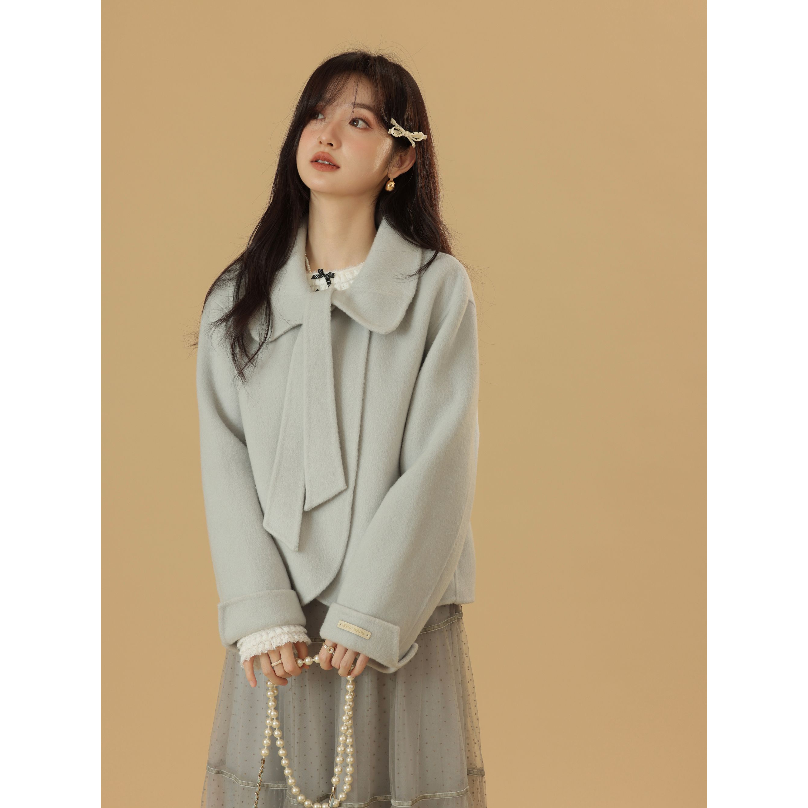 花栗鼠小姐 奶乖千金 版型top！高克重羊毛双面呢大衣