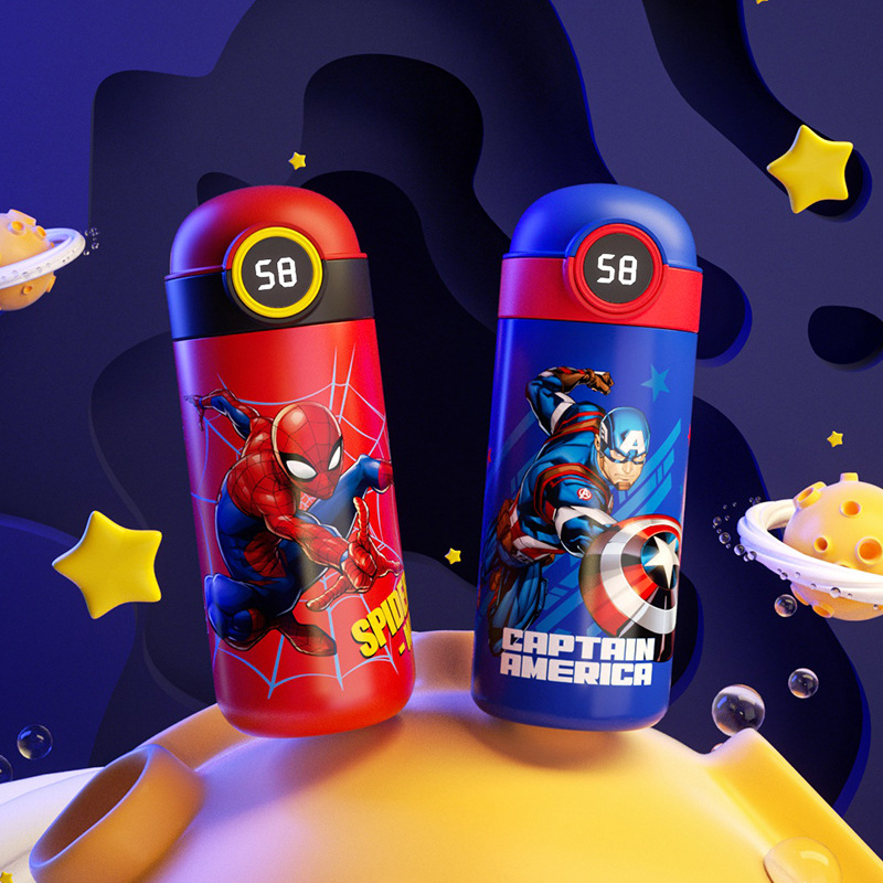 智能儿童保温杯316礼盒不锈钢三盖蜘蛛侠卡通幼儿园学生吸管水杯