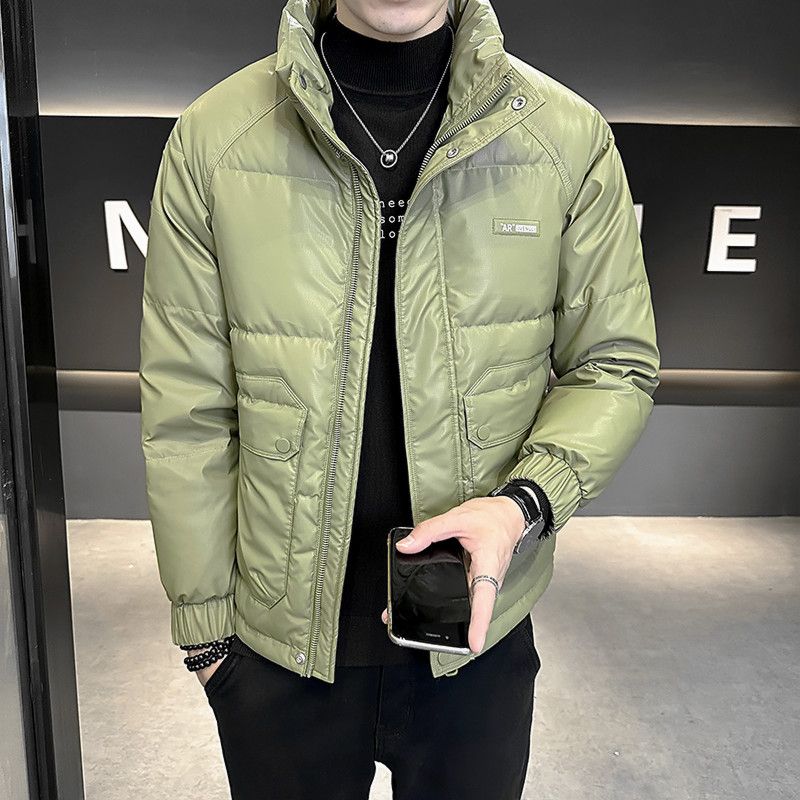 雅鹿2024冬季新款痞帅羽绒服男士短款潮流修身立领高级感潮牌PU皮