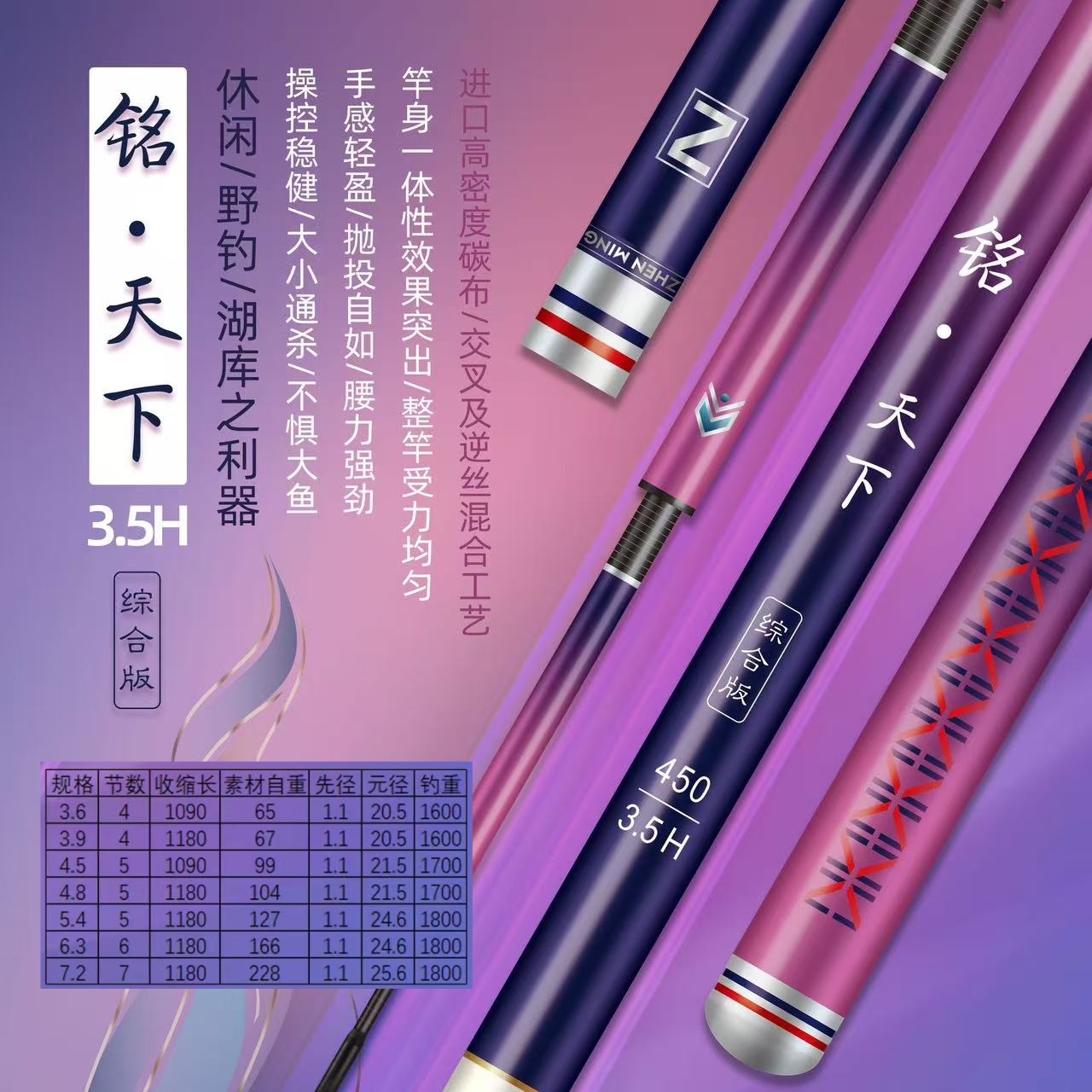 真铭鱼竿铭天下手竿钓鱼竿超轻超硬台钓竿鲢鳙竿轻量轻量综合正品