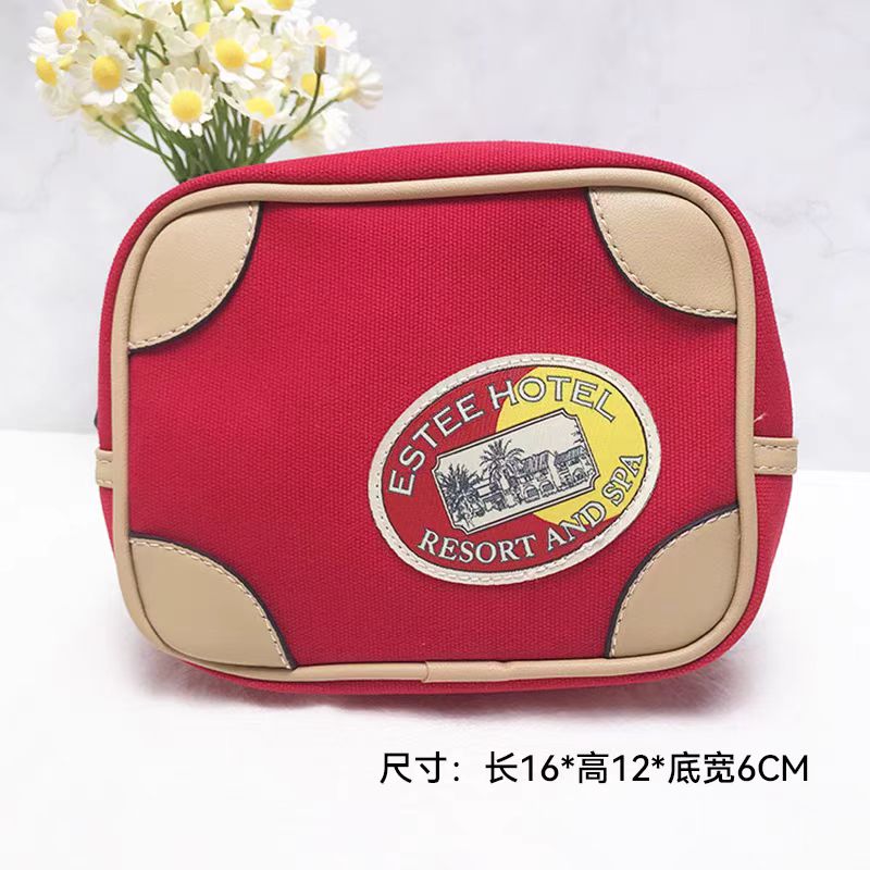 Estee Lauder/雅诗兰黛红色帆布方形时尚便携化妆包