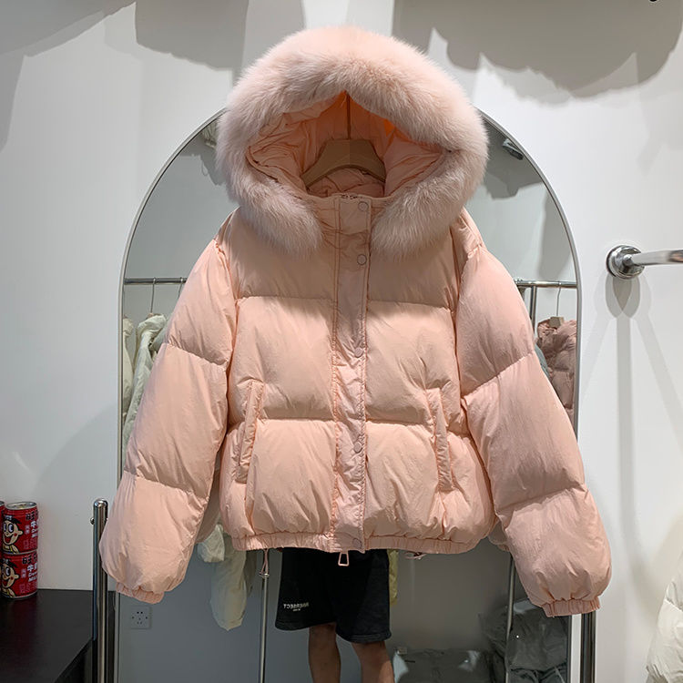 雪中飞小个子短款羽绒服真大毛领韩版宽松加厚时尚面包服潮
