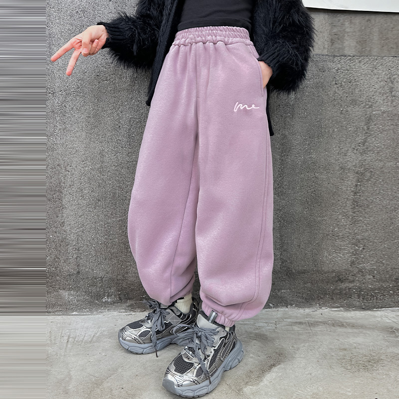 女童加绒卫裤2023冬季新款儿童束脚裤大童加厚运动裤T3575903439