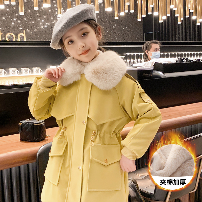 【铭佳童话冬新款】大毛领女童冬季中长款棉服派克服T1527529277