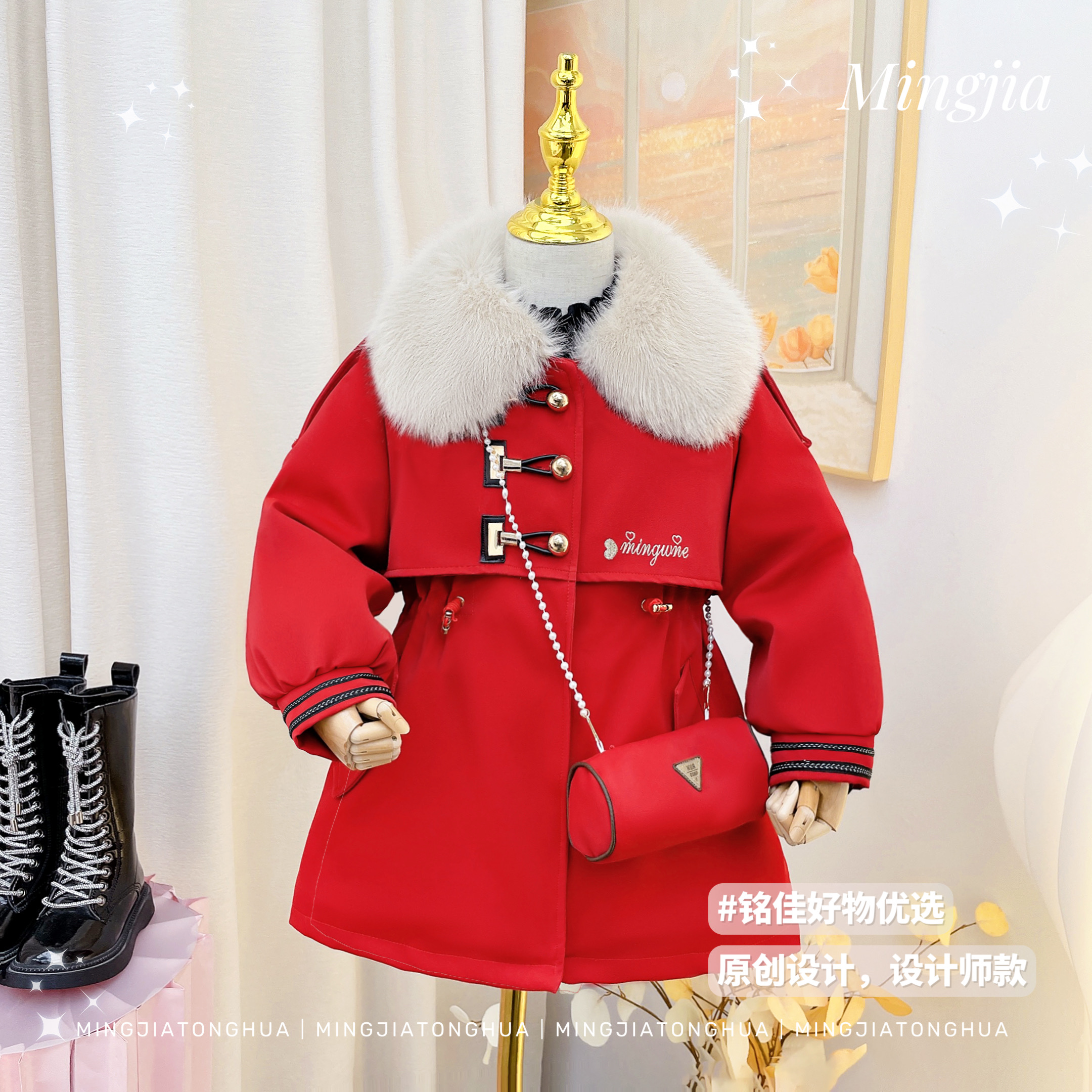 【铭佳童话】女童2023新款气质洋气小女孩保暖皮派克外套2023QC28