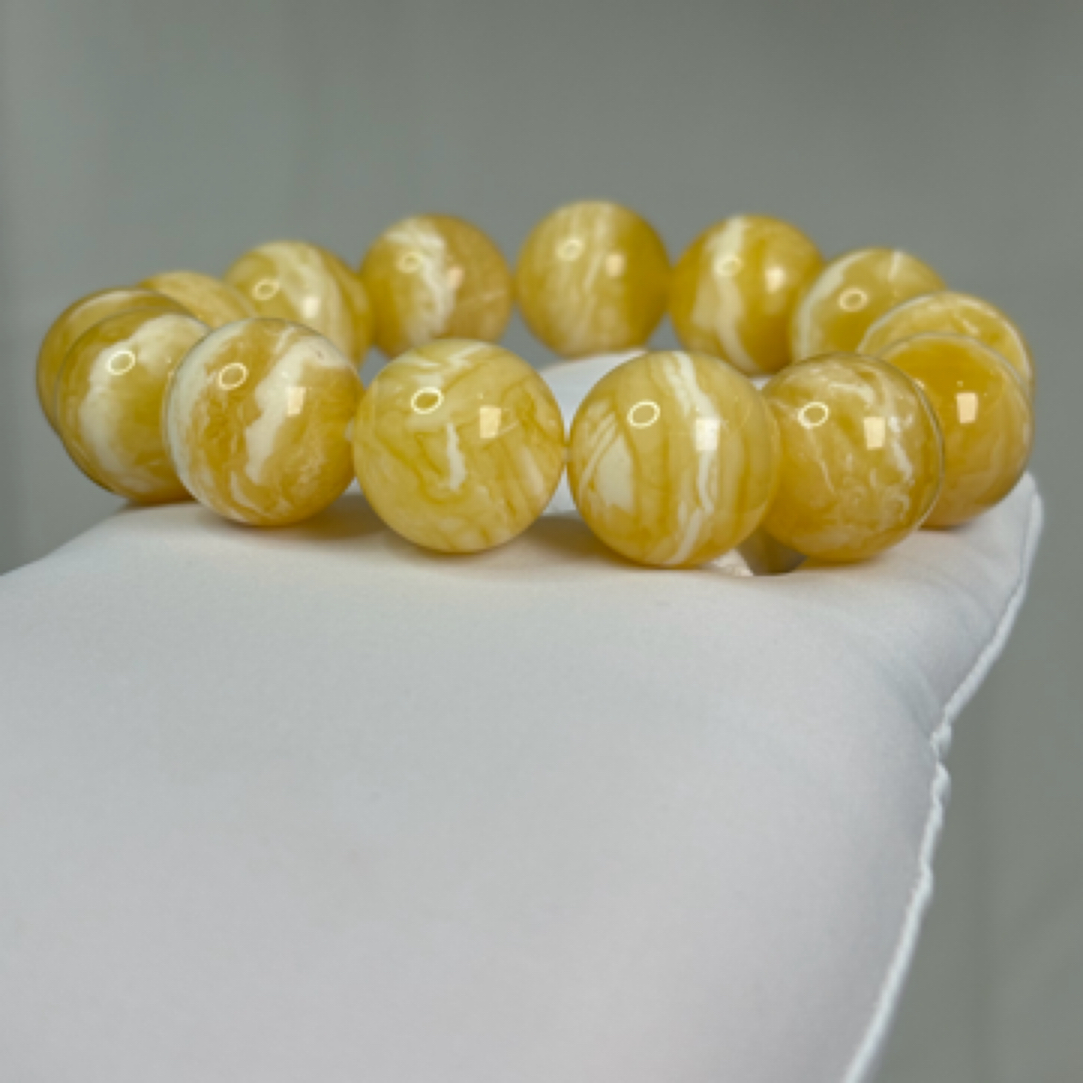 【 琥珀精灵 浓蜡·白花·虎皮纹】同料17mm天然俄料蜜蜡圆珠手串