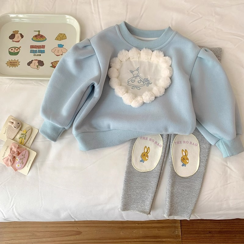 韩系童装女童冬装卫衣套装新款加绒加厚保暖女宝宝长袖上衣打底裤