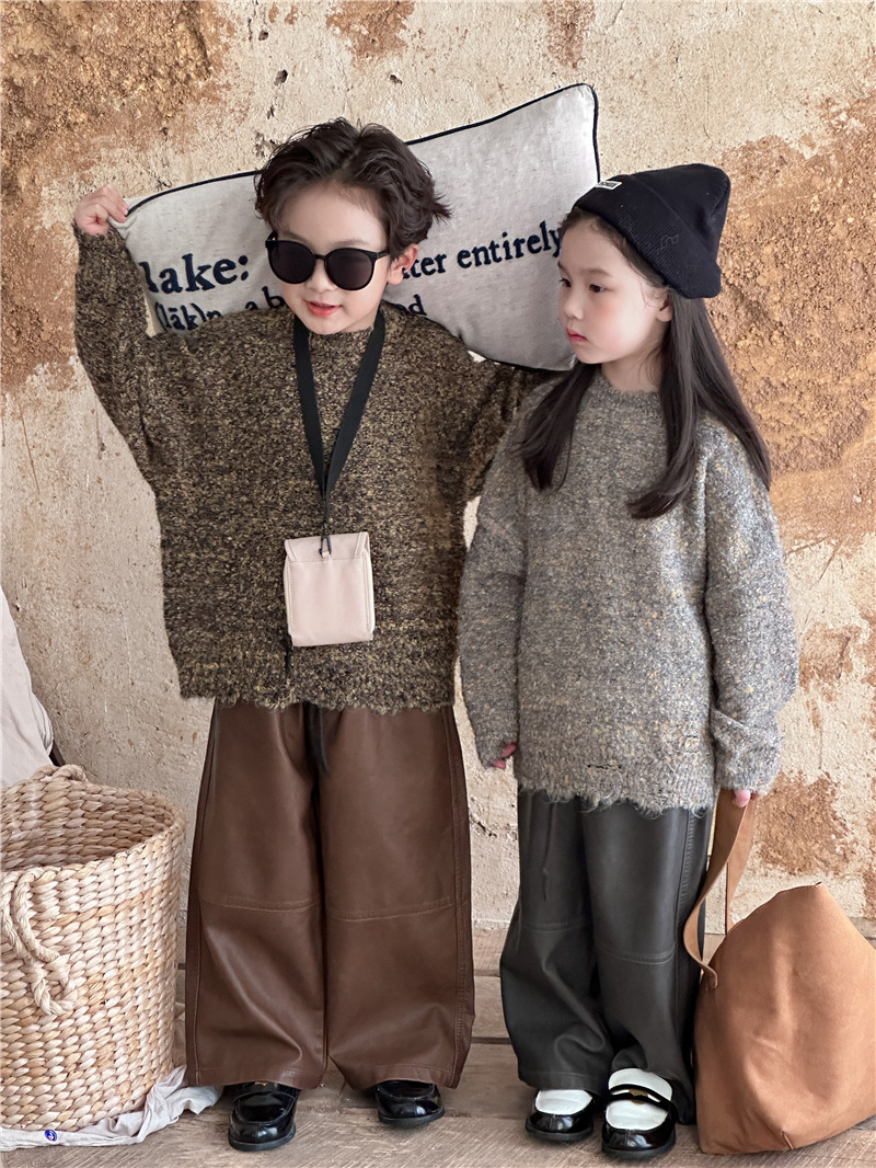 儿童毛衣2023秋冬新品韩版男女童圈圈纱圆领针织衫男童潮酷毛线衣