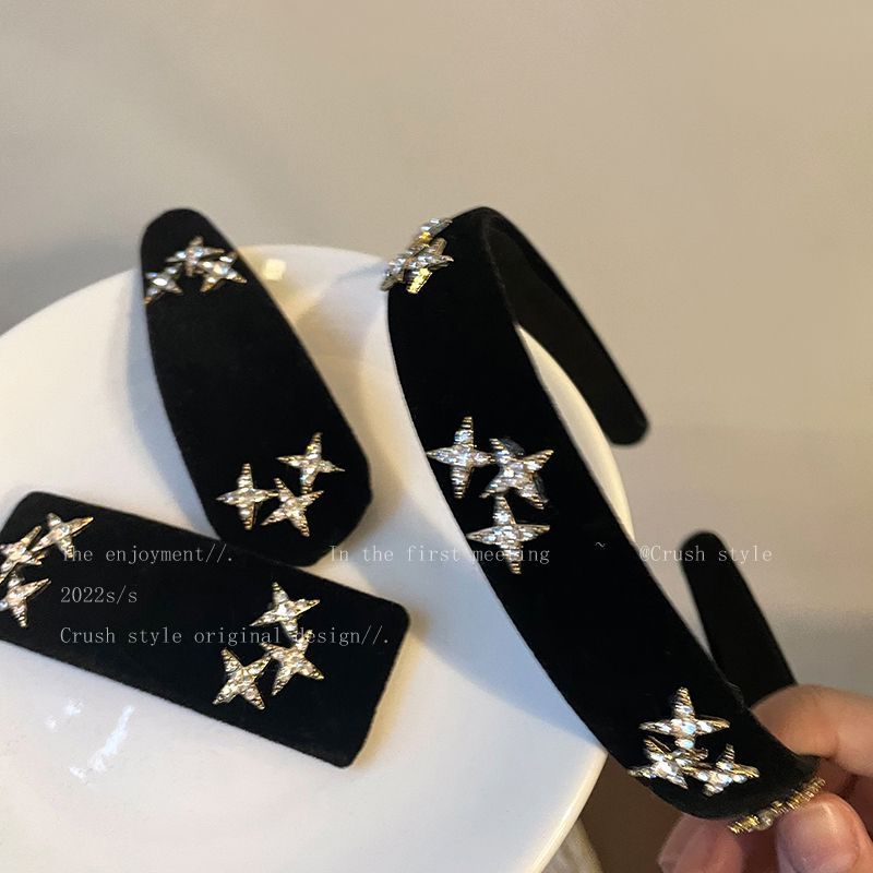 非金属发饰 超闪星星丝绒发夹侧边夹刘海夹网红重工精致水钻气质