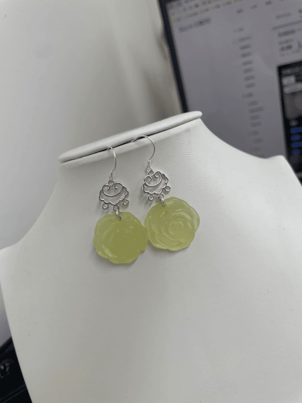 [28]岫玉冰料玫瑰花精美耳饰多样性发其一